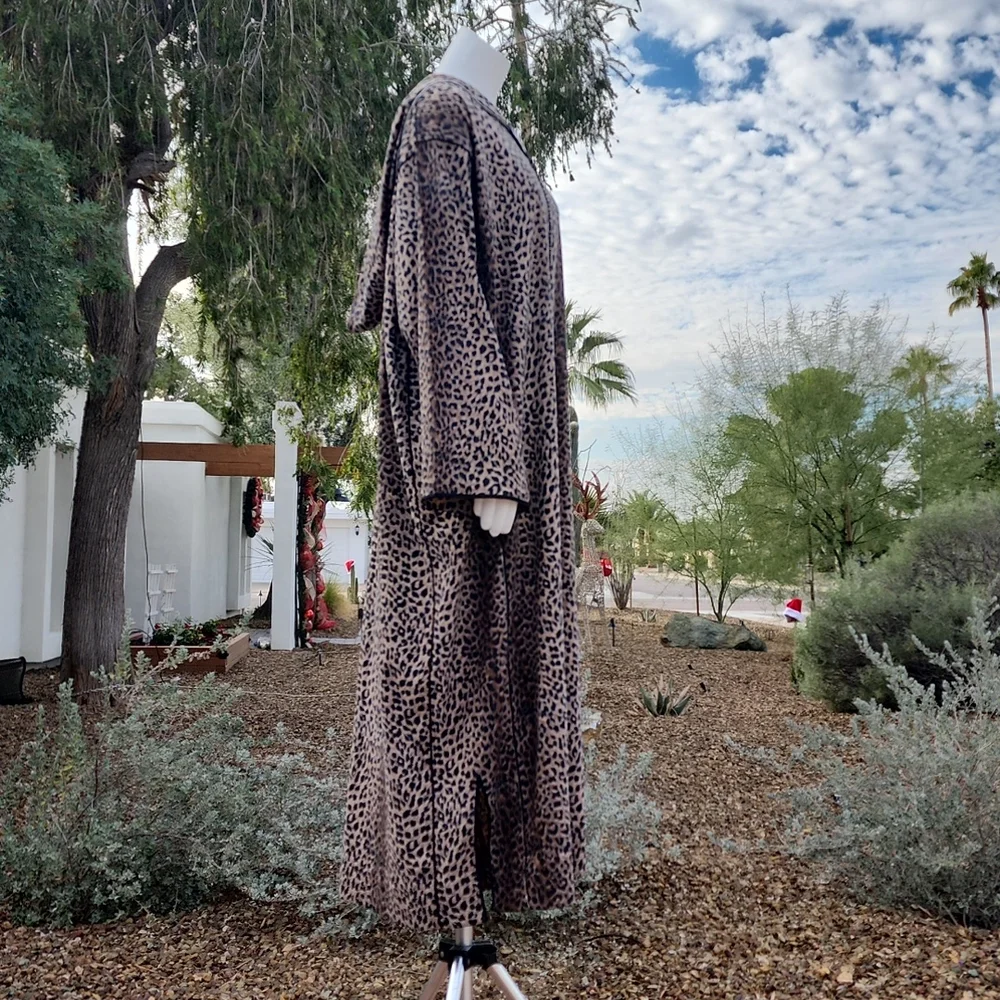 VINTAGE HANDMADE Moroccan Kaftan XL 1X 2X Leopard Hooded Abaya Boho Luxe Robe - Picture 8 of 17
